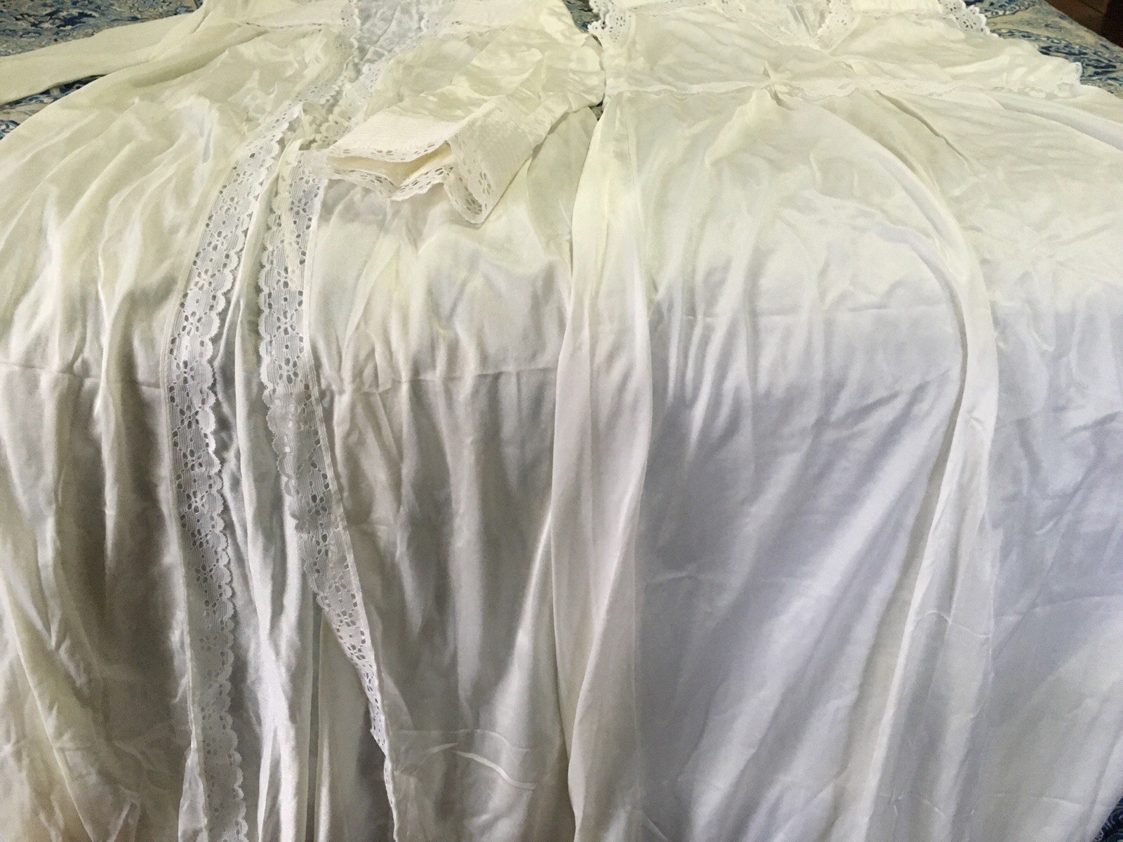 Vintage Nightgown Robe Set Womens Medium Lace Trim Peignoir Sleepwear 70s