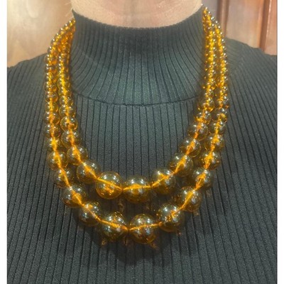 Vintage Baltic Amber Double Strand Necklace Cognac Amber Bead Statement 97g 21in