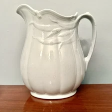 Royal Patent White Ironstone Raised Wheat Pitcher Turner Goddard & Co. 9.5"