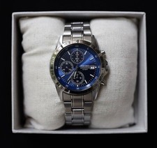 Seiko SBTQ071 Chronograph Quartz Men's Watch Blue Dial Stainless Steel Japan