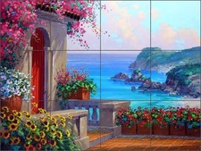Ceramic Tile Mural Kitchen Backsplash Senkarik Mediterranean Seascape Art MSA069