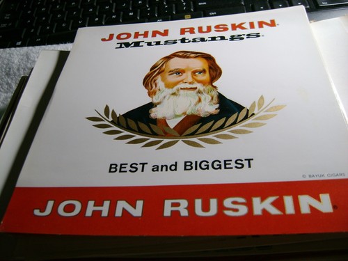 JOHN RUSKIN-MUSTANGS-VINTAGE INNER CIGAR BOX -EMBOSSED LABEL 
