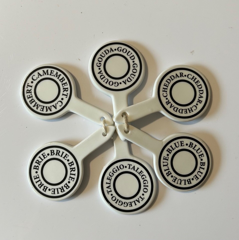CERAMIC CHEESE BOARD LABELS ROUND HEAD SET OF 6 eBay