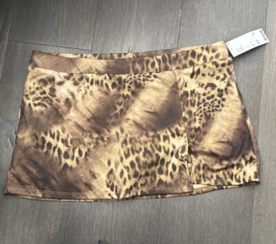 Urban Outfitters Womens Low-Rise Micro Mini Skort Brown Animal Print Extra Large