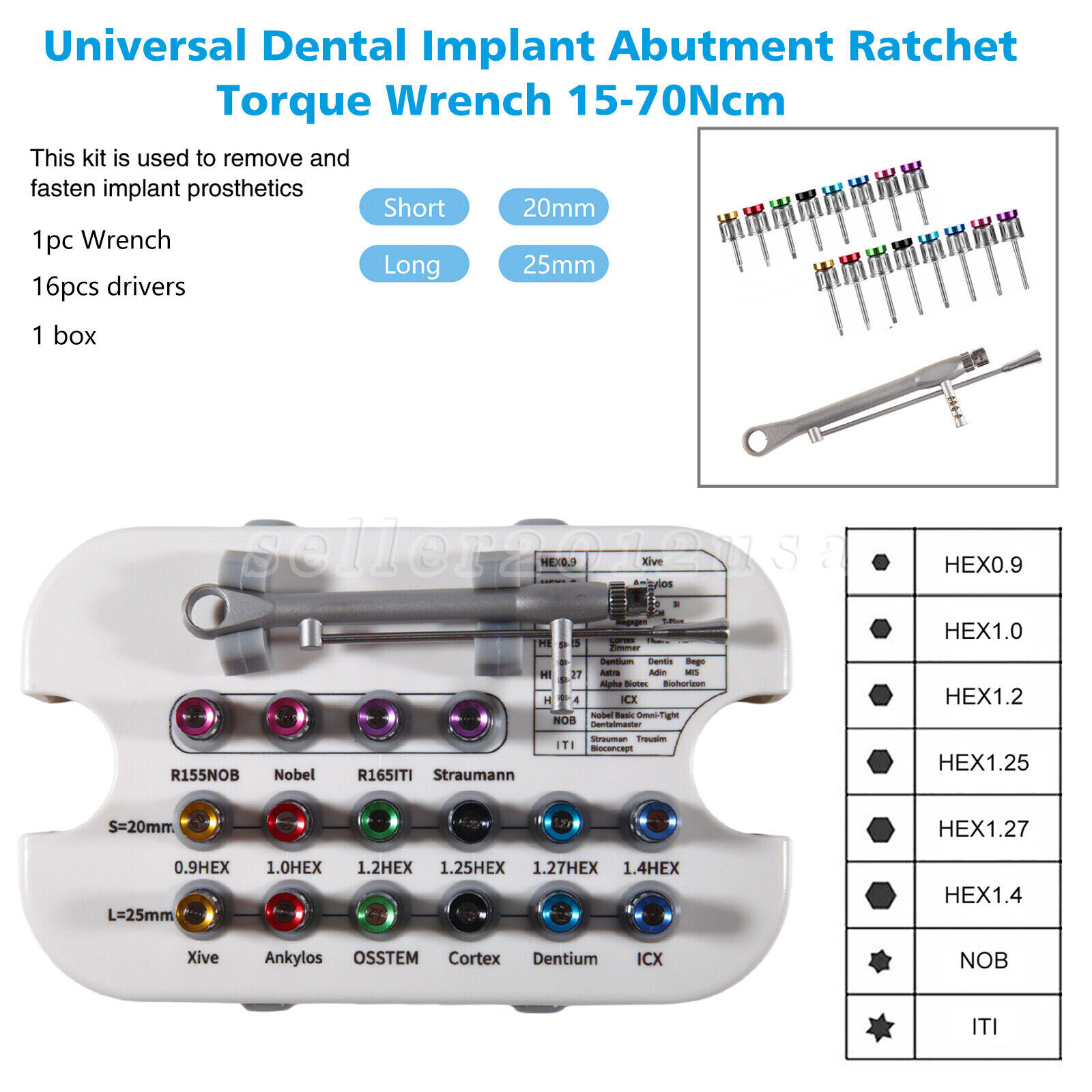Dental Universal Implant Prosthetic Kit Torque Wrench Screw Drivers Remover Box