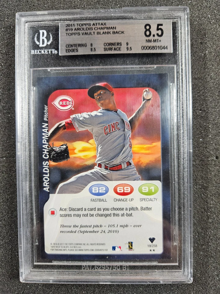 🌟 2011 Topps Attax Blank Back Proof #19 Aroldis Chapman RC #1/1 BGS 8.5 - Image 2 of 4