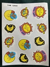 Vintage Trend Stinky Stickers Sheet 12 Scratch & Sniff Lemon Sun Moon T-146