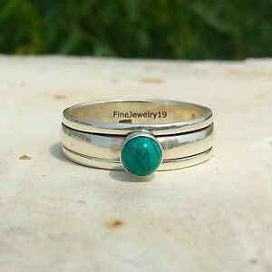 Turquoise-925-Sterling-Silver-Spinner-Ring-Meditation-Statement-Jewelry-A48