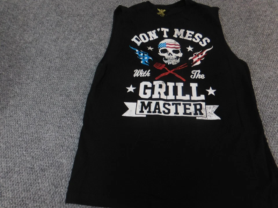 Faded Glory Mens Shirt MEdium black skull America Tank Top grill master - Image 3 of 4