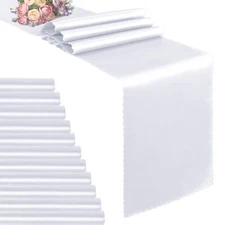 12 Pack Satin Table Runners 12 x 72 Inches Long White Table Runners Wedding T...