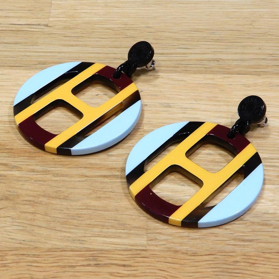 Hermes Authentic H Equipe Earrings Buffalo Horn Mustard