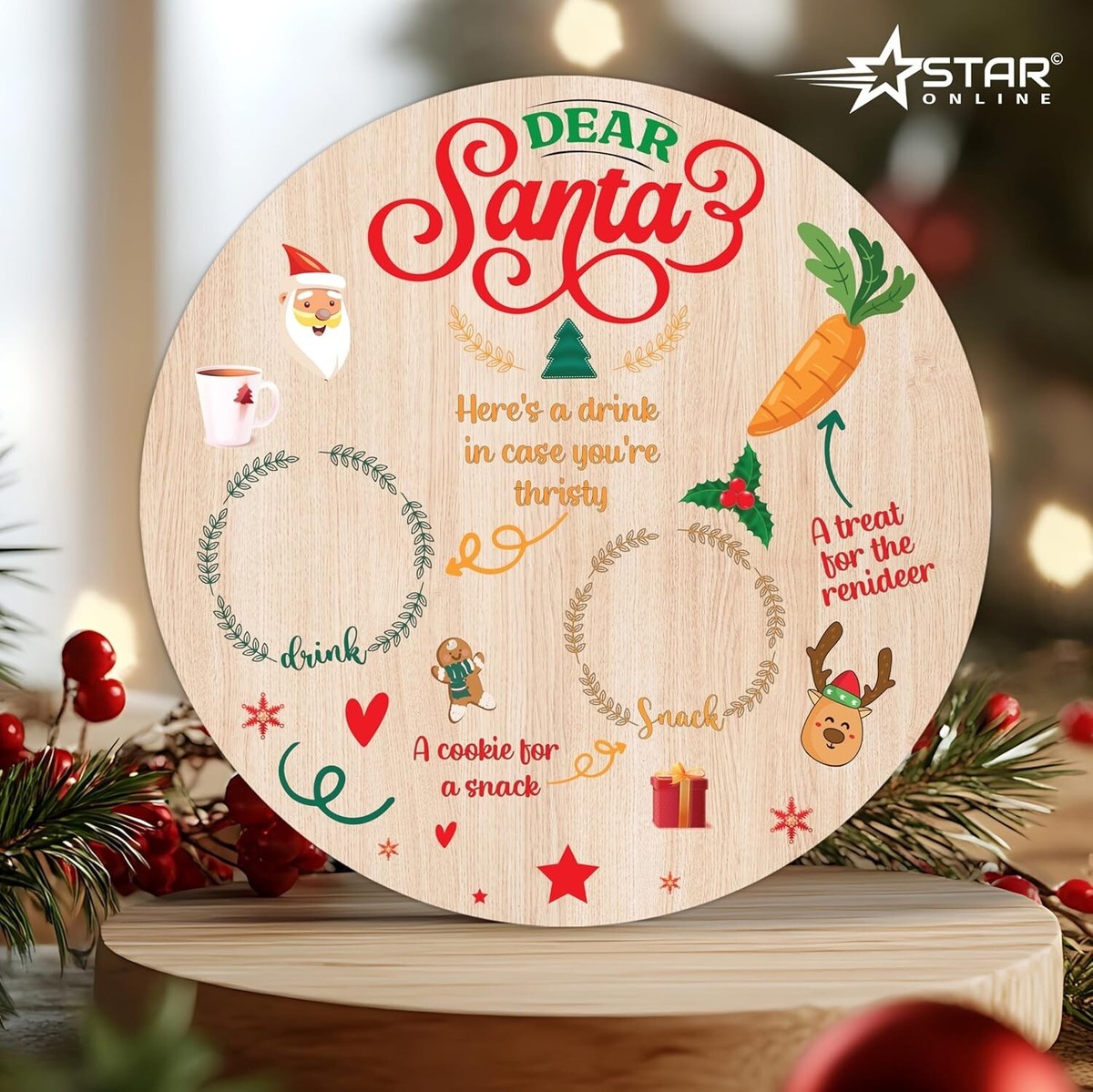 Santa Treat Plate Tray Board Christmas Eve Father Christmas