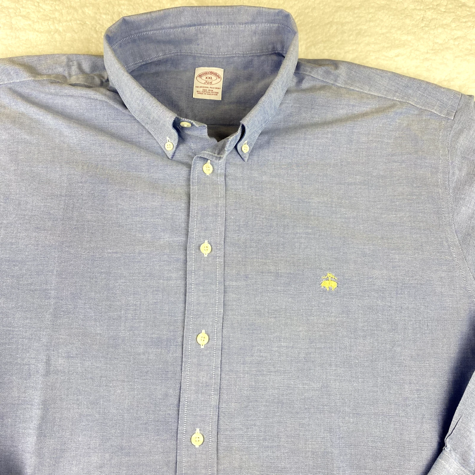 Brooks Brothers Mens Shirt XXL Blue Oxford Non Iron Button Down Cotton Fleece