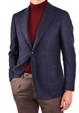 STILE LATINO handmade blazer US 44 EU 54 cashmere blue check Vincenzo Attolini