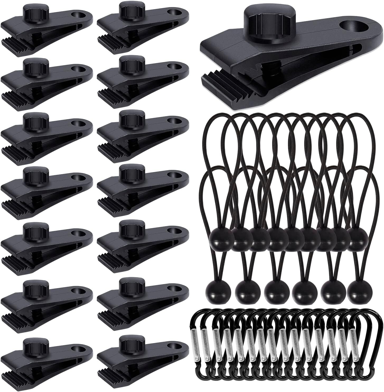 45Pcs Tarp Clips Heavy Duty Lock Grip with Carabiner and 45PCS, Black