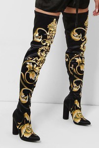 gold thigh high boots