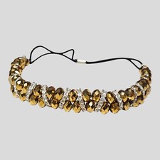 Gold Faceted Bead Headband White Rhinestones New Years Sparkly Hair Accessory