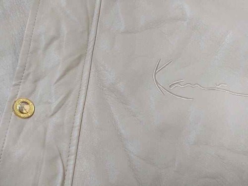 Karl Kani jacket, vintage beige genuine leather hip hop parka, 90s mens size XL - Picture 7 of 10