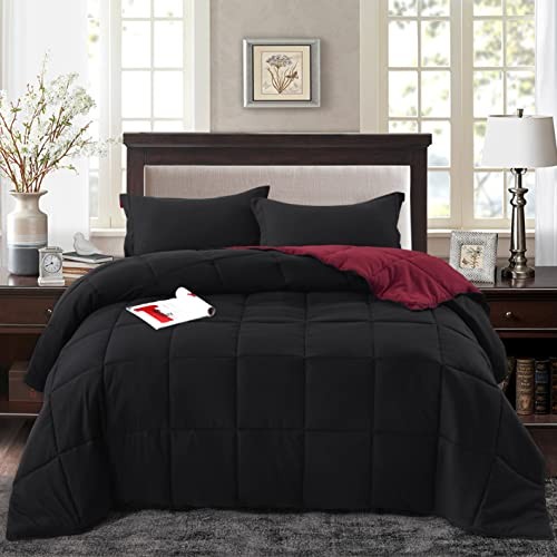 3 Pieces California King Comforter Set, Modern Breathable Oversized King Black - Picture 1 of 6