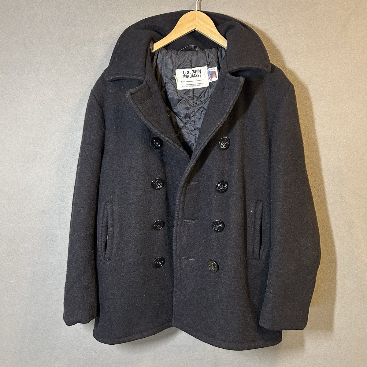 Schott U.S. 740N Pea Jacket サイズ42 VTG Schott NYC U.S. 740 N Pea Jacket Sz 42 Black Quilt Lined