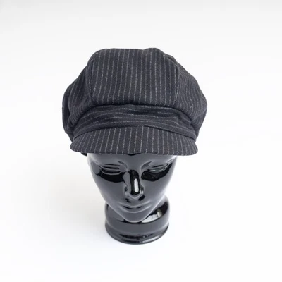 Upcycled Handmade Adult Medium Black Pinstripe Wool Newsboy Cabbie Paperboy Hat - Image 1 of 4