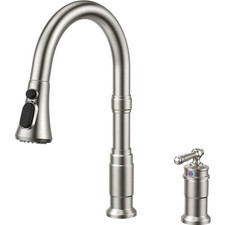 2 Hole Kitchen Faucet with Pull Down Sprayer, Brushed Nickel Stainless Steel ...
