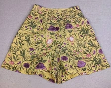 Anthropologie La Fuori Yellow Floral Embroidered Silk Blend Women’s XXS Shorts