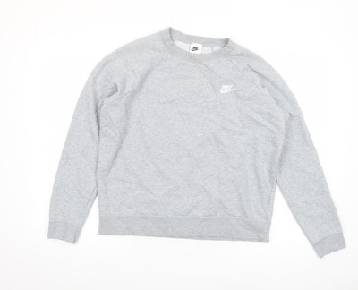 Nike Damen Sweatshirt Grau Rundhals Langarm Baumwollmischung L
