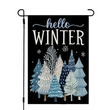 Hello Winter Garden Flag Trees 12x18 Inch Double Sided Blue Decoration for Ou...