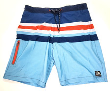 ZeroXposur Mens M UPF 50 Comfort Liner Swim Trunks Blue Striped NWT