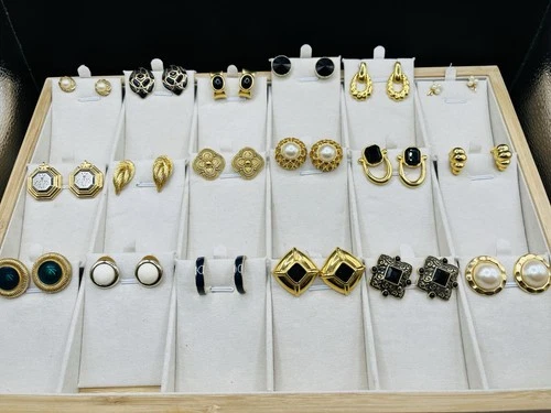 Vintage Gold Tone Clip-On & Pierced Assorted Styles 18 Pair lot Some Signed