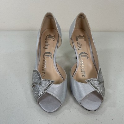 Lady Couture Silver Peep-Toe Hels with Rhinestone Embellishment- size 37