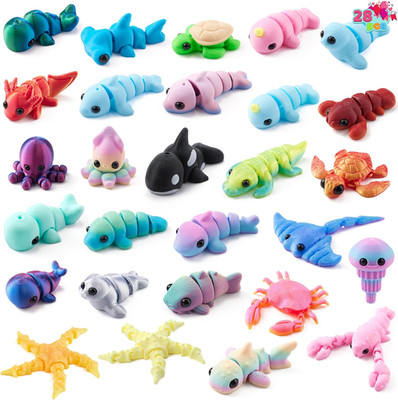 28pk Valentines 3D Printed Ocean Animals with Cards Kids Classroom Favors