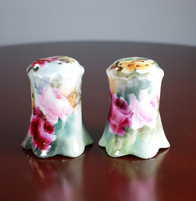 Floral Porcelain Salt Pepper Shakers Antique Rosenthal Versailles Shabby Cottage