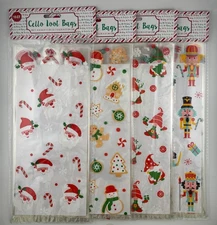 Christmas Holiday 60 Large Treat Twist Tie Goody Party Cookie Bags  - 4 DESIGNS