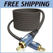 24K Gold-Plated Subwoofer RCA Cable 50ft - Nylon Braided