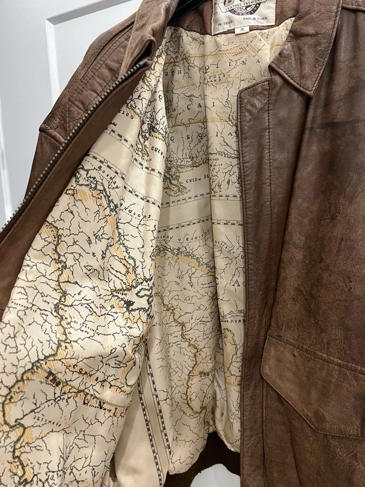 Chaqueta Bomber De Colección Global Identity G III Para Hombre Mediana Cuero Marrón Cremallera Completa Foto 3 de 3