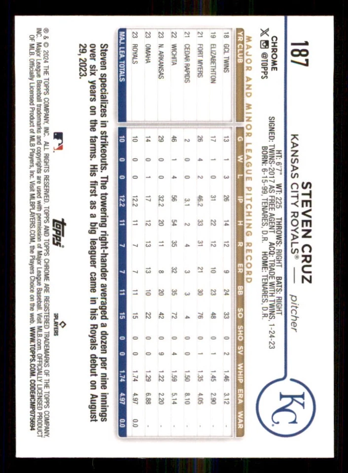 2024 Topps Chrome #187 Steven Cruz RC - Image 2 of 2