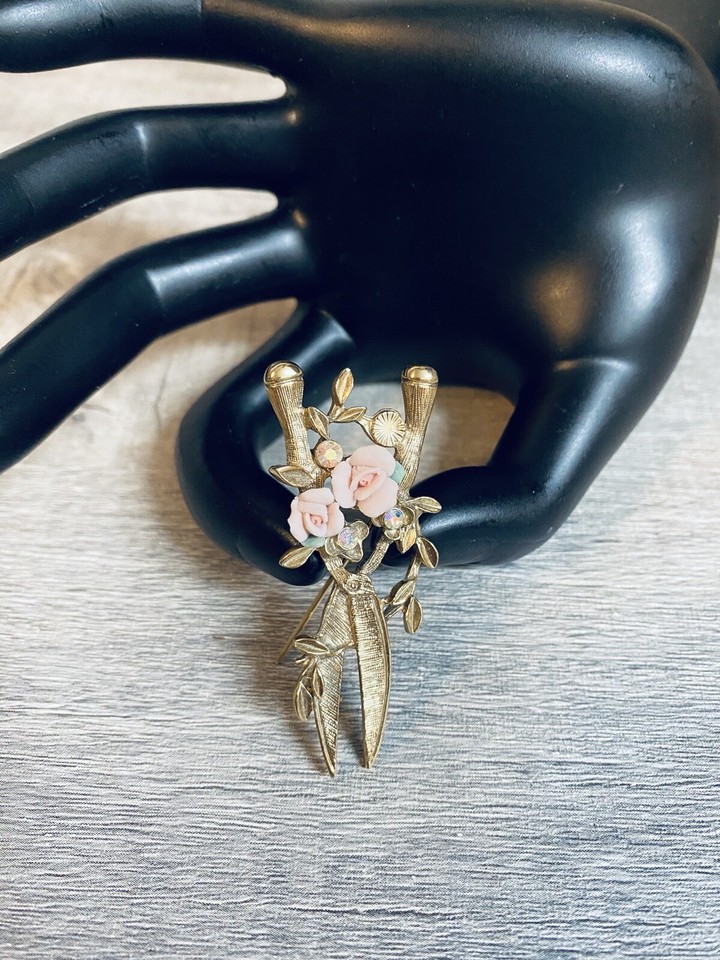 Vintage Garden Shears Scissors Brooch Pink Roses 1960s eBay