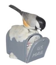 Vintage Princeton Gallery ANY MAIL? Chickadee Bird Porcelain Mailbox Figurine