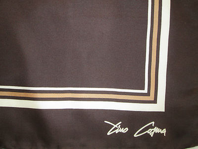 Foulard Carré TINO COSMA 100% Soie Vintage - Marron - Occasion Très Bon état
