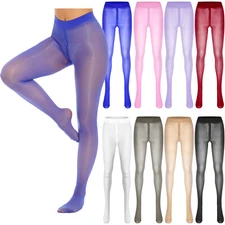 Womens Oil Glossy Pantyhose High Waist Zipper Crotch Stocking Tights Lingerie