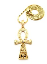 Egyptian Ankh Breath of Life Studded Pendant Various 24" Chain Necklace XSP420