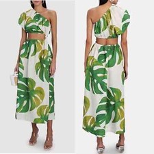 NWT FARM RIO WHITE MONSTERA MIDI KNOT DRESS Sz M-$230