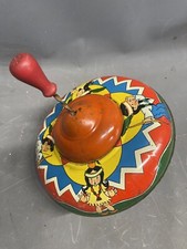 Vintage Ohio Art Tin Litho Spinning Toy Top Little Indian Girl 120 Works Handle