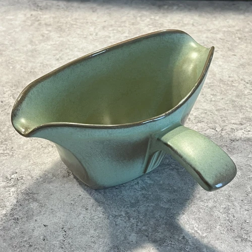 Frankoma GS Pottery Prairie Green Double Sided Handled Gravy Sauce Boat  VTG