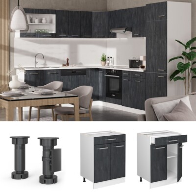 Schubunterschrank R-Line Schwarz Beton Weiß 60 cm ohne Arbeitsplatte Vicco