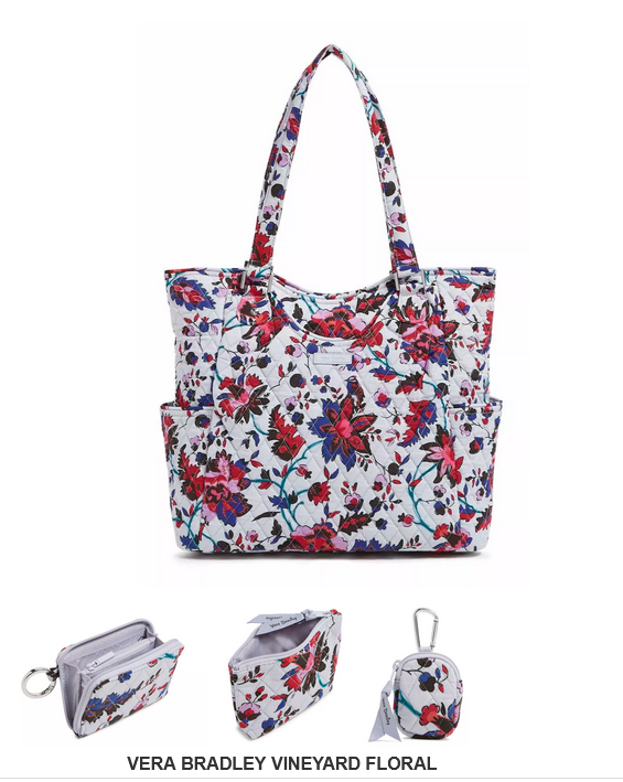 Vera Bradley Vineyard Floral 4-Piece Set with Glenna Tote Wallet & Charm NWT $230