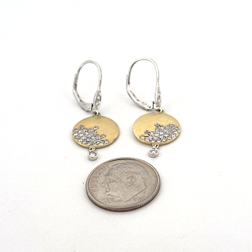 Meira T. 14K Yellow & White Gold, Diamond Disc Dangle Earrings - Picture 7 of 9