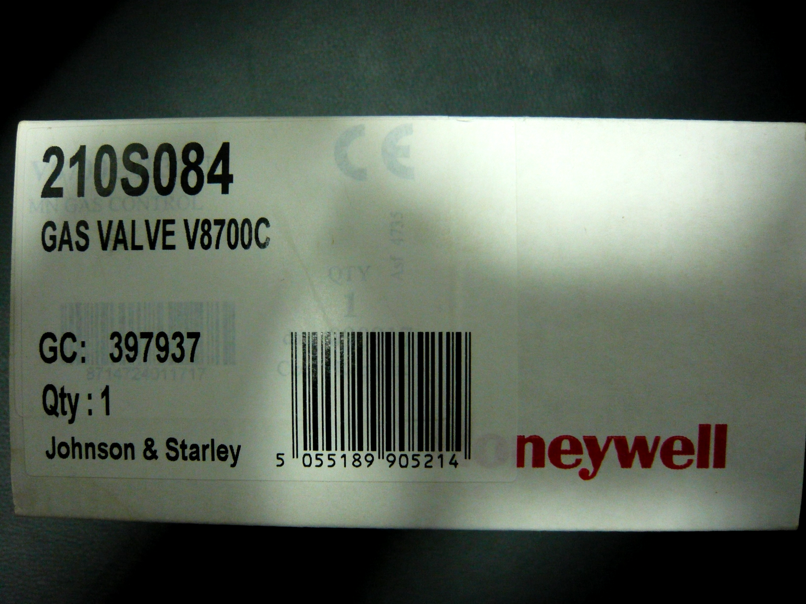 JOHNSON STARLEY Part No: 210S084 GAS VALVE V8700C